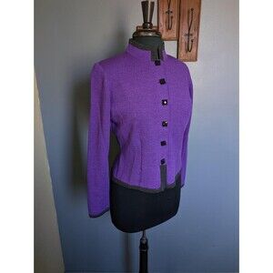 Vintage Purple Wool Sweater Jacket By Donollie Looms